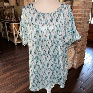 Jodifl Size Large Full Green White Leopard Print Blouse Polyester Soft Top